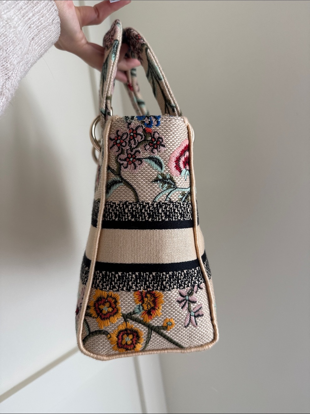 Dior Beige Floral Embroidered Mini Lady Tote with Multicolor Flowers - Picture 2 of 16